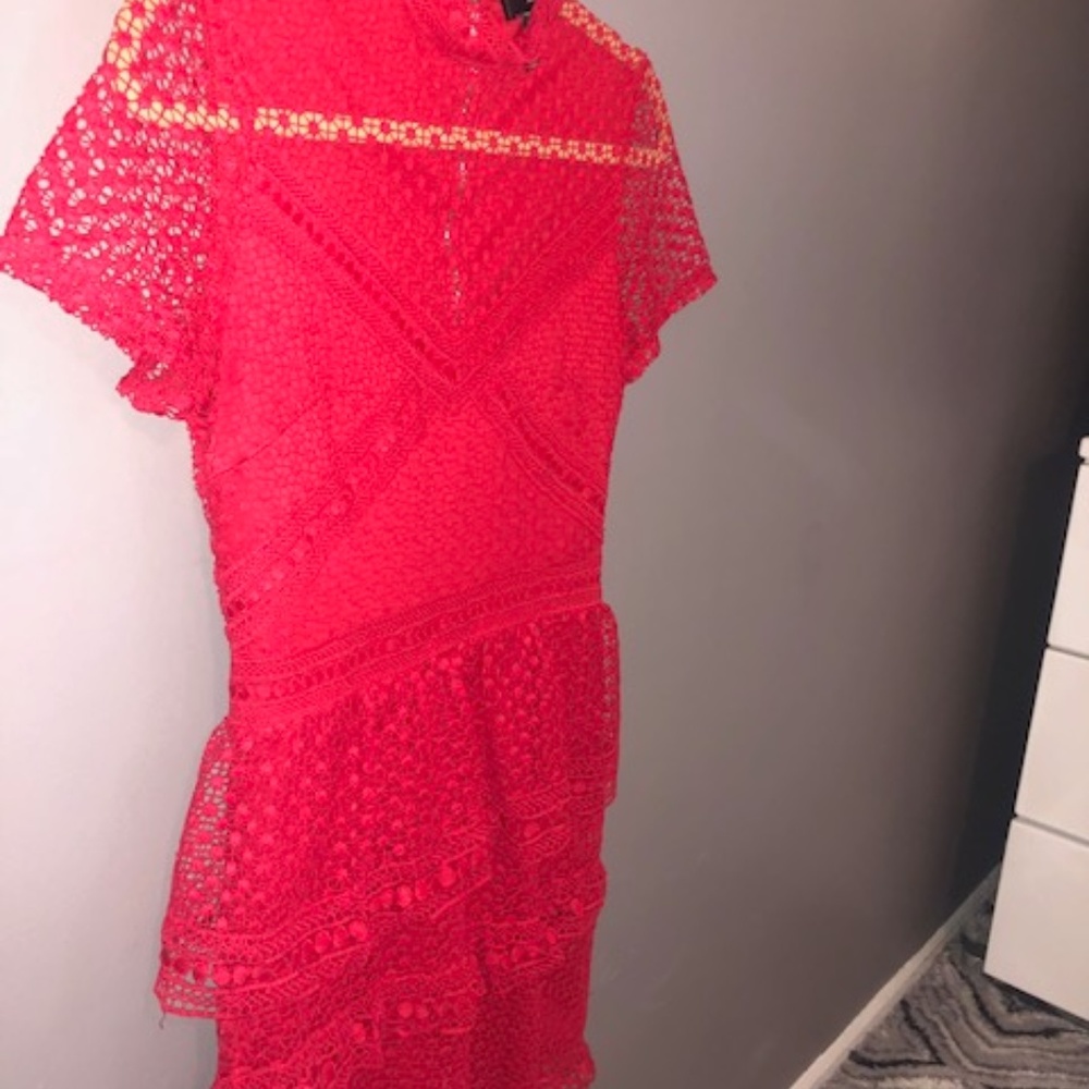 COPY - Red Ruffle Lace Dress - Picture 3 of 9
